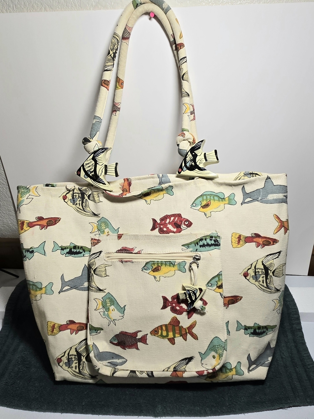Unique Coastal Fish Print Cotton Tote Bag